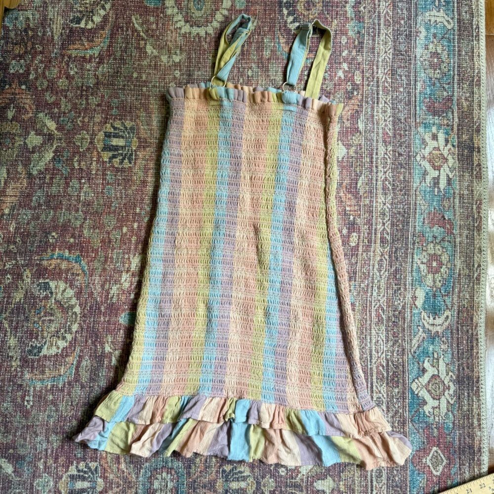 Small American Eagle Smocked BodyCon Dress with Ruffle Hem Multicolor Pastel - Picture 10 of 10